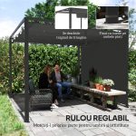 Pergola pentru gradina/terasa, retractabila, cu perete paravan, cadru aluminiu, gri inchis, 3x3x2.27 m - imagine 7