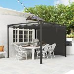 Pergola pentru gradina/terasa, retractabila, cu perete paravan, cadru aluminiu, gri inchis, 3x3x2.27 m - imagine 4