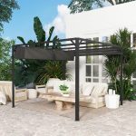 Pergola pentru gradina/terasa, retractabila, cu perete paravan, cadru aluminiu, gri inchis, 3x3x2.27 m - imagine 3