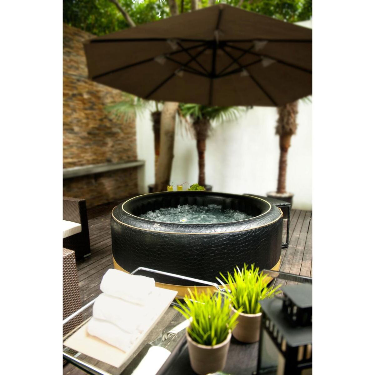 Piscina Jacuzzi, Gonflabila, Rotunda, Cu Pompa Si Filtru, Prelata Acoperire, Negru Si Galben, 930 L, 6 Persoane, 204X70 Cm, Mspa