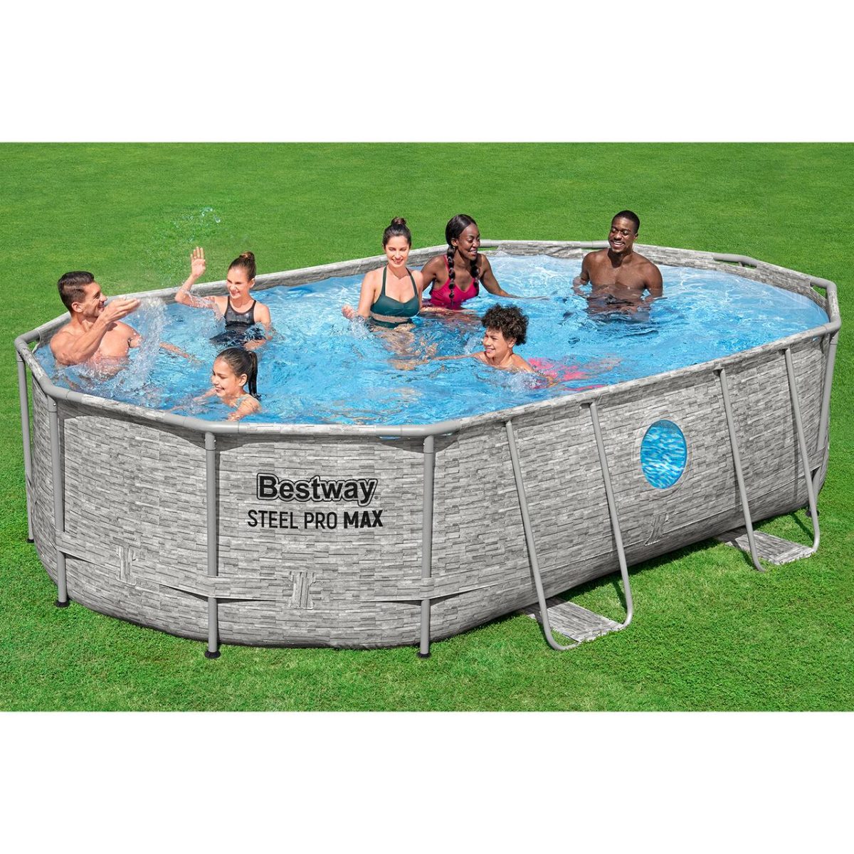 Piscina Structura Metalica, Ovala, Cu Pompa Nisip, Scara, Dozator, Prelata Acoperire, Gri, 488X305X107 Cm, Bestway Power Steel - Imagine 10