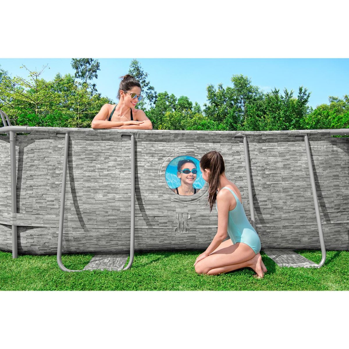 Piscina Structura Metalica, Ovala, Cu Pompa Nisip, Scara, Dozator, Prelata Acoperire, Gri, 488X305X107 Cm, Bestway Power Steel - Imagine 9