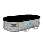 Piscina structura metalica, ovala, cu pompa nisip, scara, dozator, prelata acoperire, gri, 488x305x107 cm, Bestway Power Steel - imagine 4