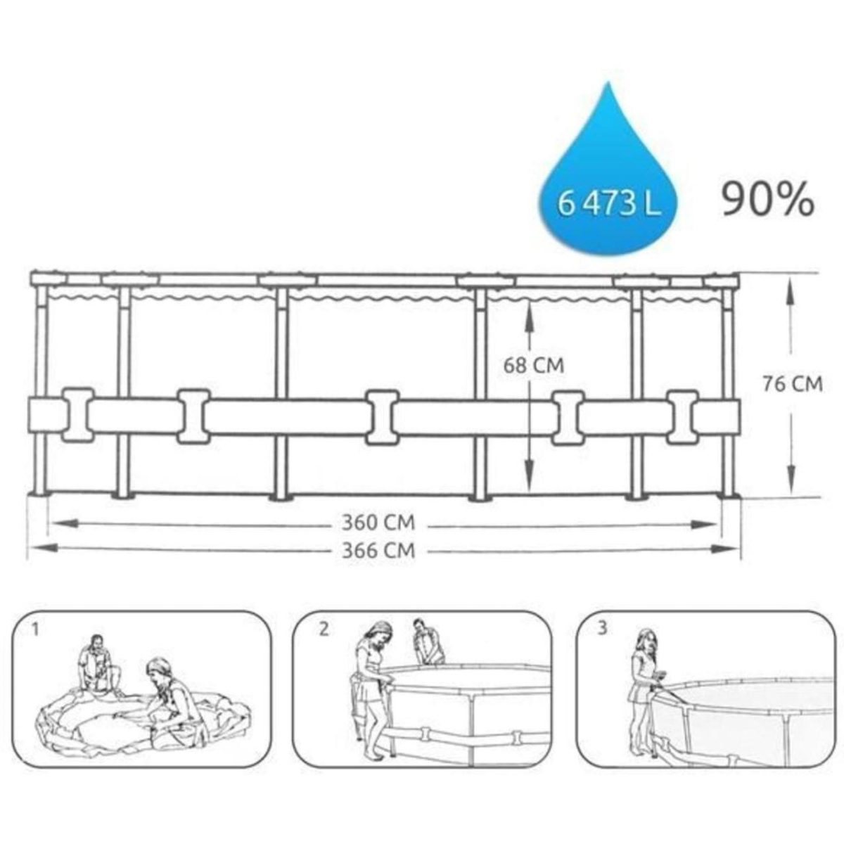 Piscina Structura Metalica, Rotunda, Albastru, Cu Test Analiza Apa, 366X76 Cm, Bestway Steel Pro - Imagine 7
