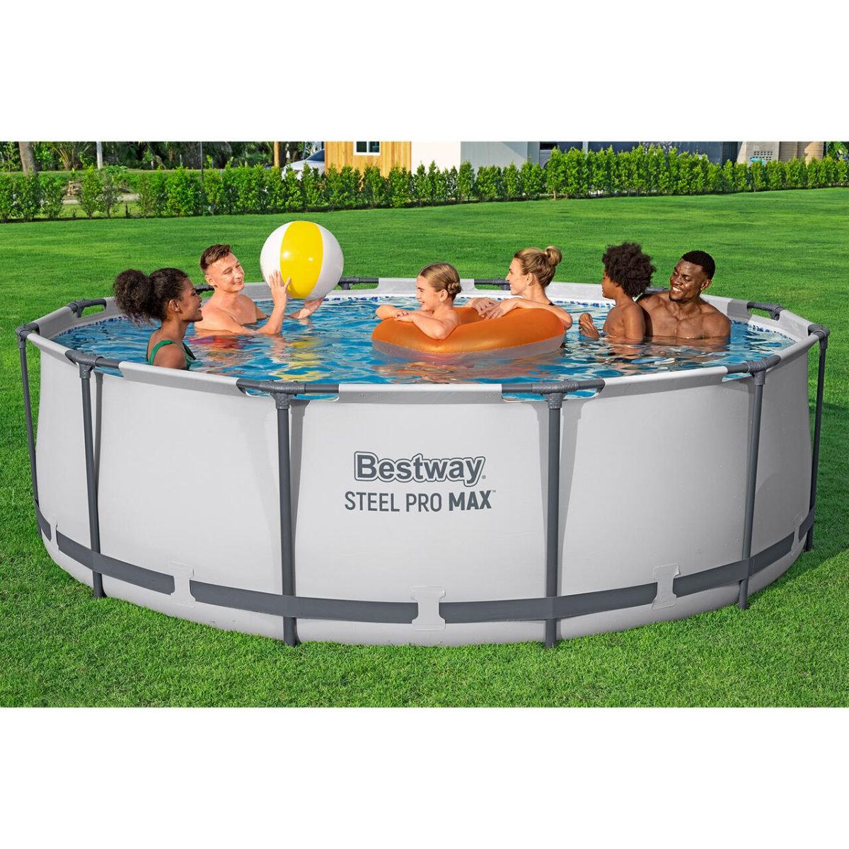 Piscina Structura Metalica, Rotunda, Cu Filtru, Pompa, Scara, Prelata Acoperire, Alb Si Gri, 366X122 Cm, Bestway Steel Pro Max