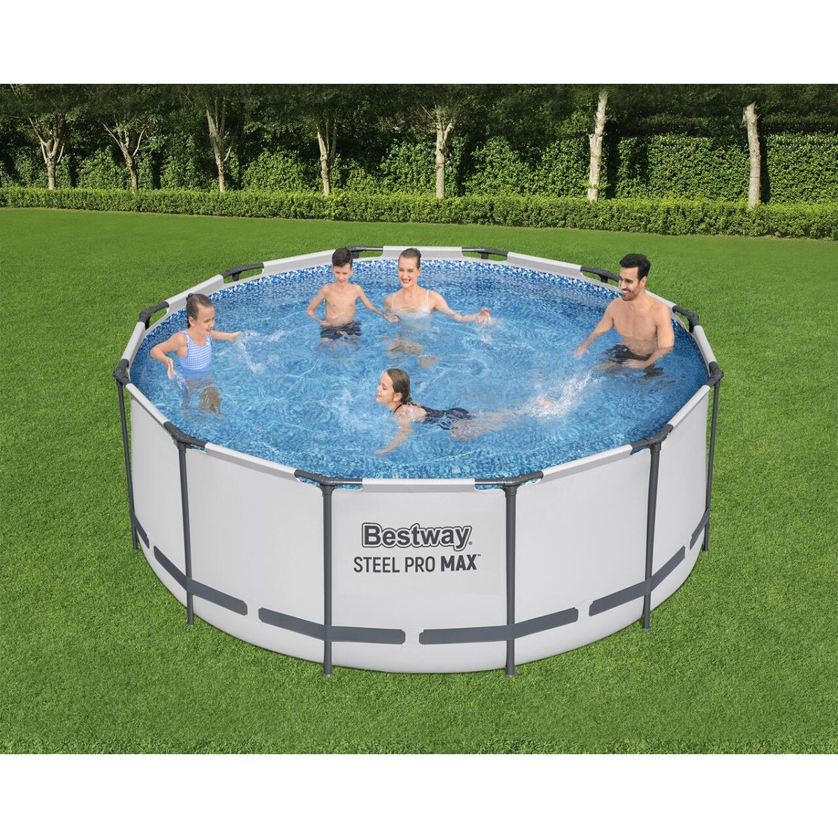 Piscina Structura Metalica, Rotunda, Cu Filtru, Pompa, Scara, Prelata Acoperire, Alb Si Gri, 366X122 Cm, Bestway Steel Pro Max