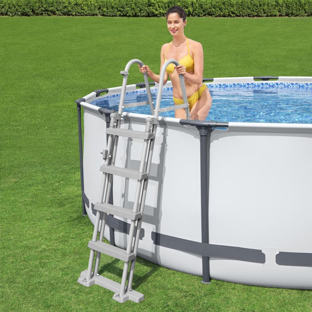 Piscina Structura Metalica, Rotunda, Cu Filtru, Pompa, Scara, Prelata Acoperire, Alb Si Gri, 366X122 Cm, Bestway Steel Pro Max
