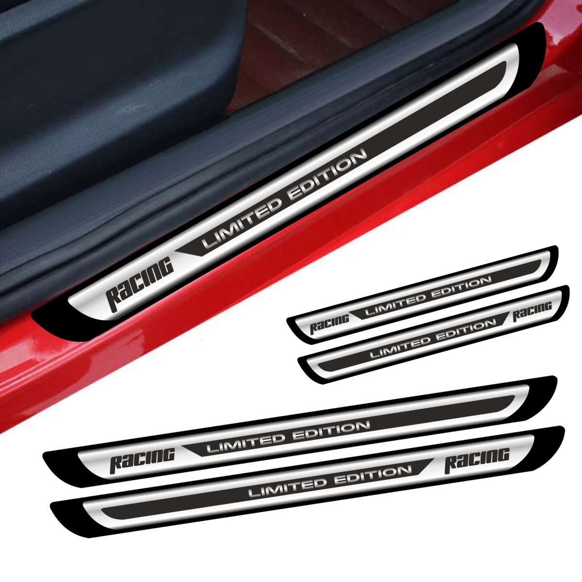 Set 4 Bucati Protectii Praguri Din Autocolant Crom - Racing Limited Edition