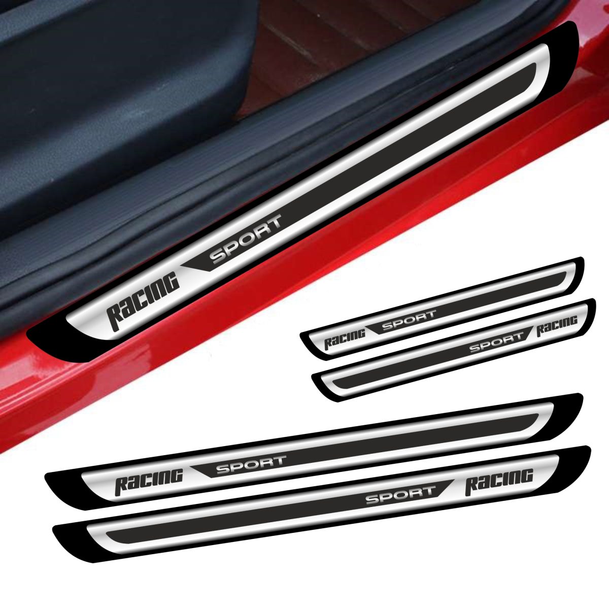 Set 4 Bucati Protectii Praguri Din Autocolant Crom - Racing Sport