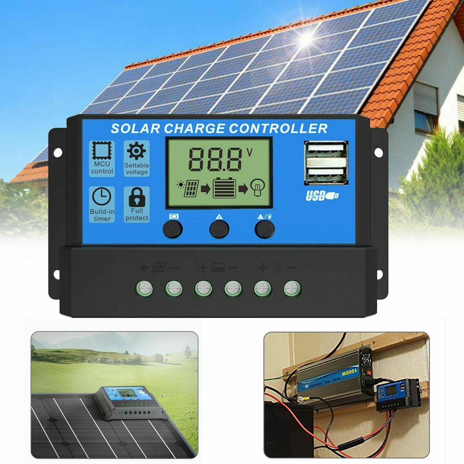 S4e70663a5dec40f1a05c61098429666bU-3.jpeg Controler/Regulator de incarcare panou solar, 12 - 24V, 30A, mini dual USB - imagine 1