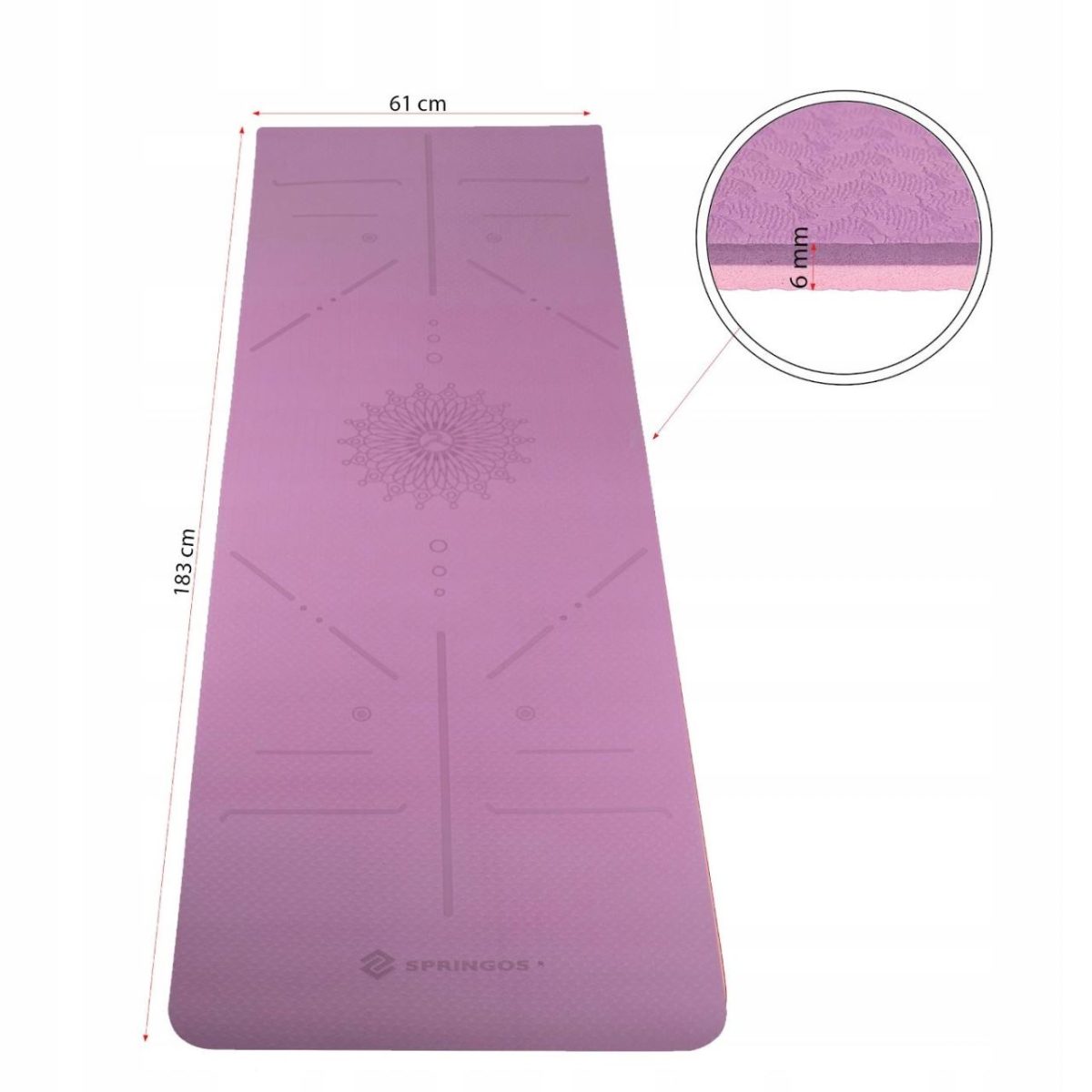 Saltea Pentru Yoga, Fitness, Mov, 183X61X0.6 Cm, Springos - Imagine 4