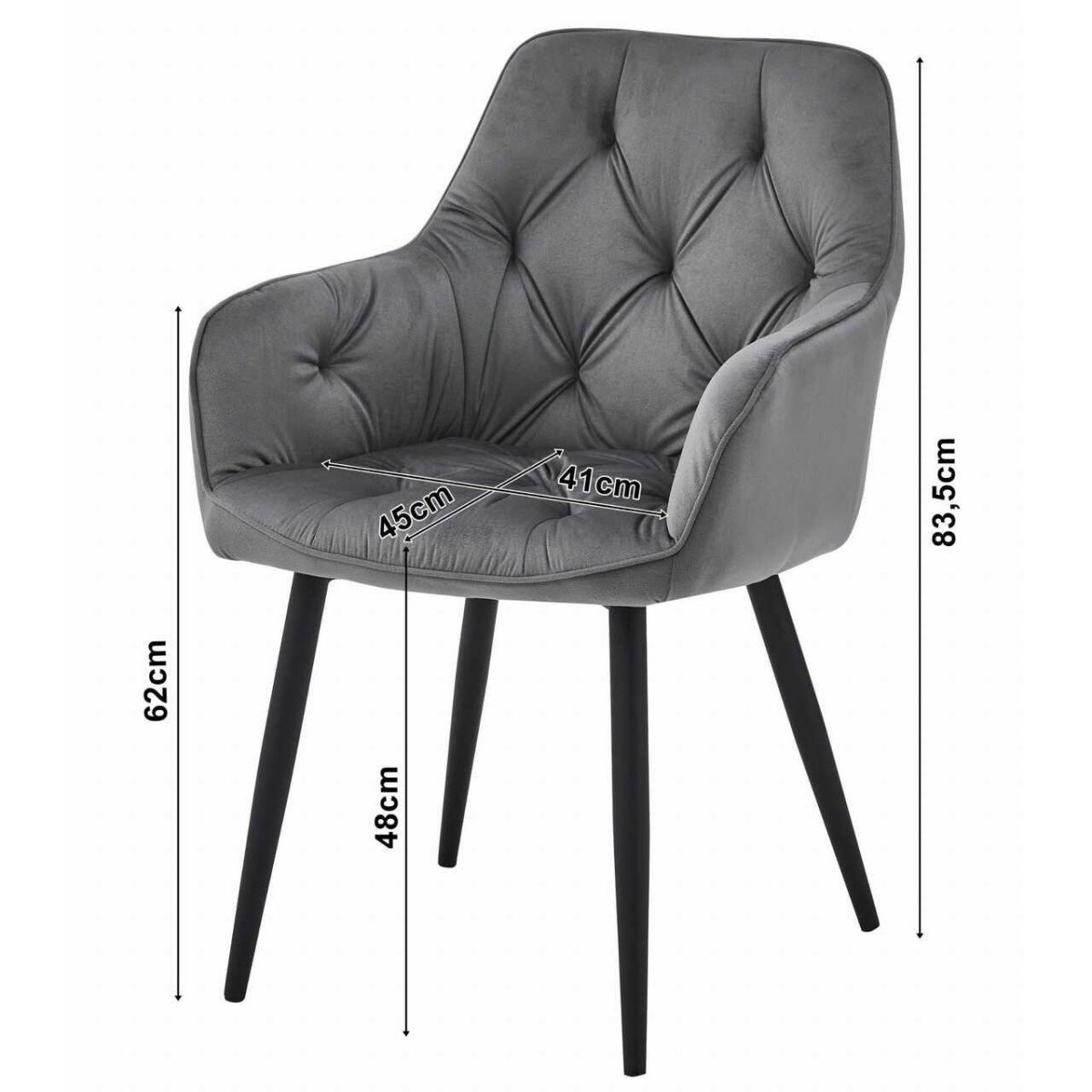 Scaun Stil Fotoliu Bucatarie/Living, Artool, York, Catifea, Metal, Negru, 56X62X83.5 Cm