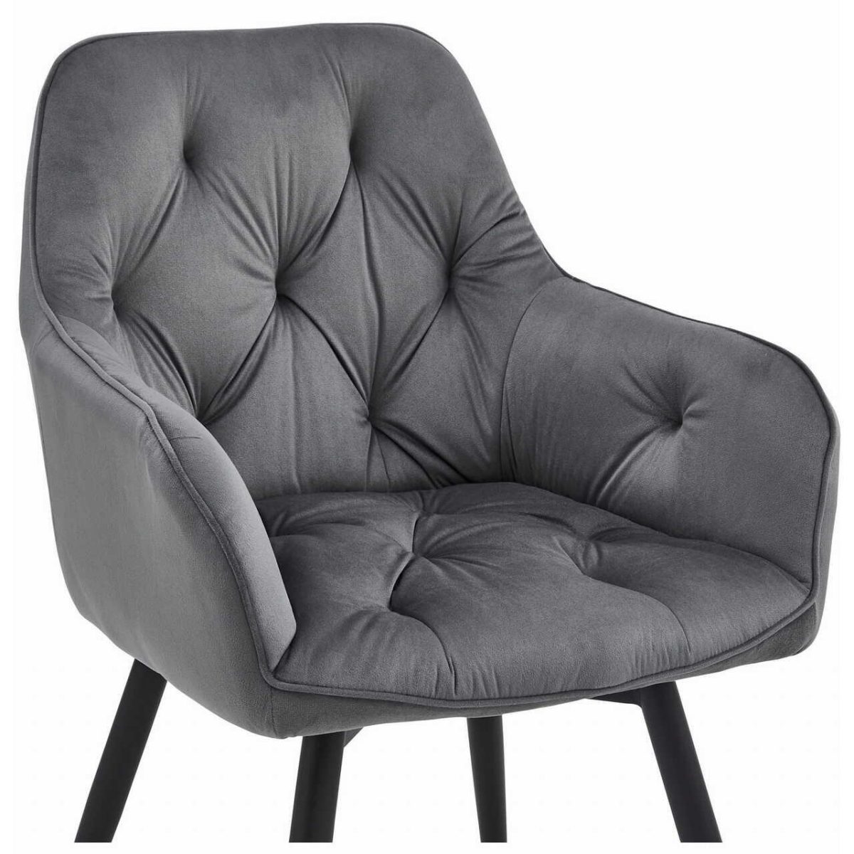 Scaun Stil Fotoliu Bucatarie/Living, Artool, York, Rotativ, Catifea, Metal, Gri Inchis Si Negru, 56X61X84 Cm