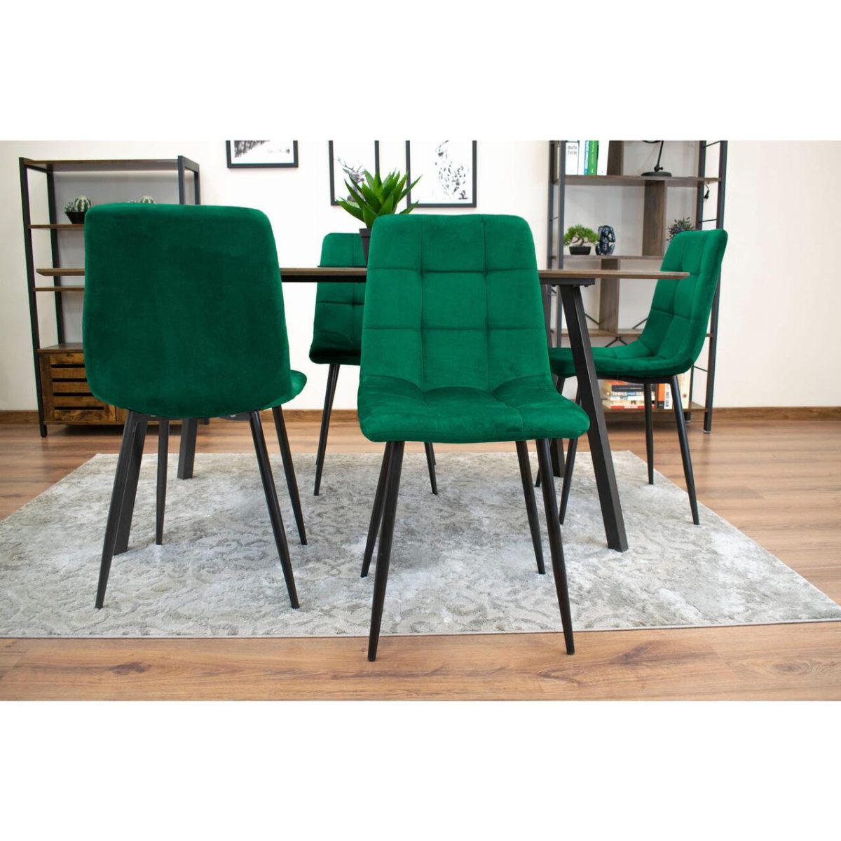 Scaun Bucatarie/Living, Artool, Kara, Catifea, Metal, Verde Si Negru, 44.5X50.5X87 Cm