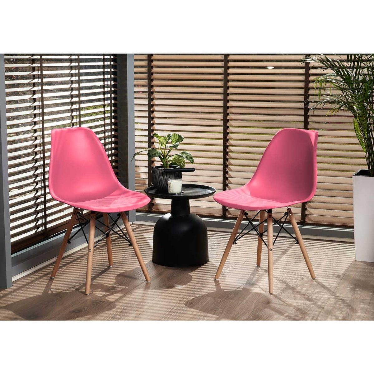 Set 4 Scaune Stil Scandinav, Jumi, Eva, Pp, Lemn, Roz, 46X52X81 Cm