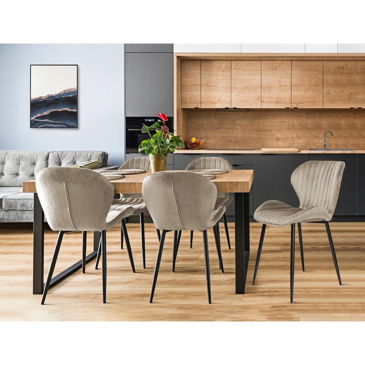 Scaun Bucatarie/Living, Jumi, Veira, Catifea, Metal, Bej, 52X57X85 Cm