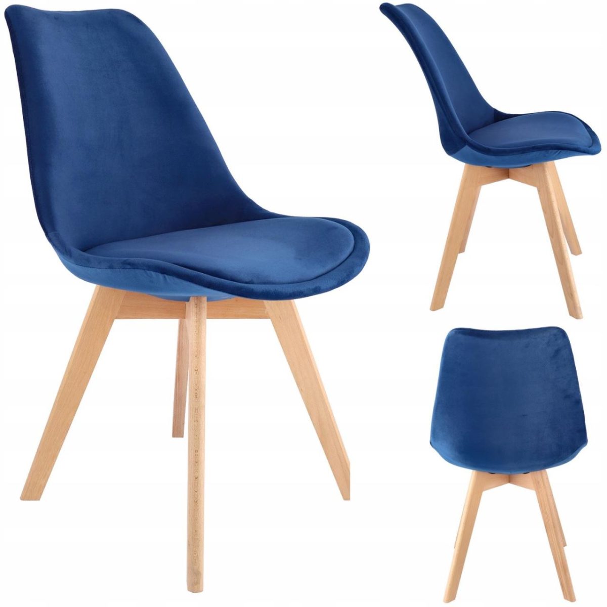 Scaun Bucatarie/Living, Lemn, Catifea, Albastru, 49X60X82 Cm, Bari
