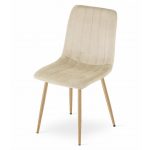 Set 4 scaune bucatarie/living, Lava, catifea, metal, bej deschis si natur, 45x55x86 cm - imagine 3
