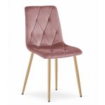 Set 4 scaune bucatarie/living, Libra, catifea, metal, roz si natur, 45x54x86.5 cm - imagine 8