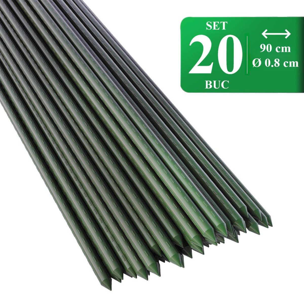 Set 20 Araci/Suport Pentru Rosii, Castraveti, Fasole, Metal + Pvc, Verde, 90X0.8 Cm, Artool