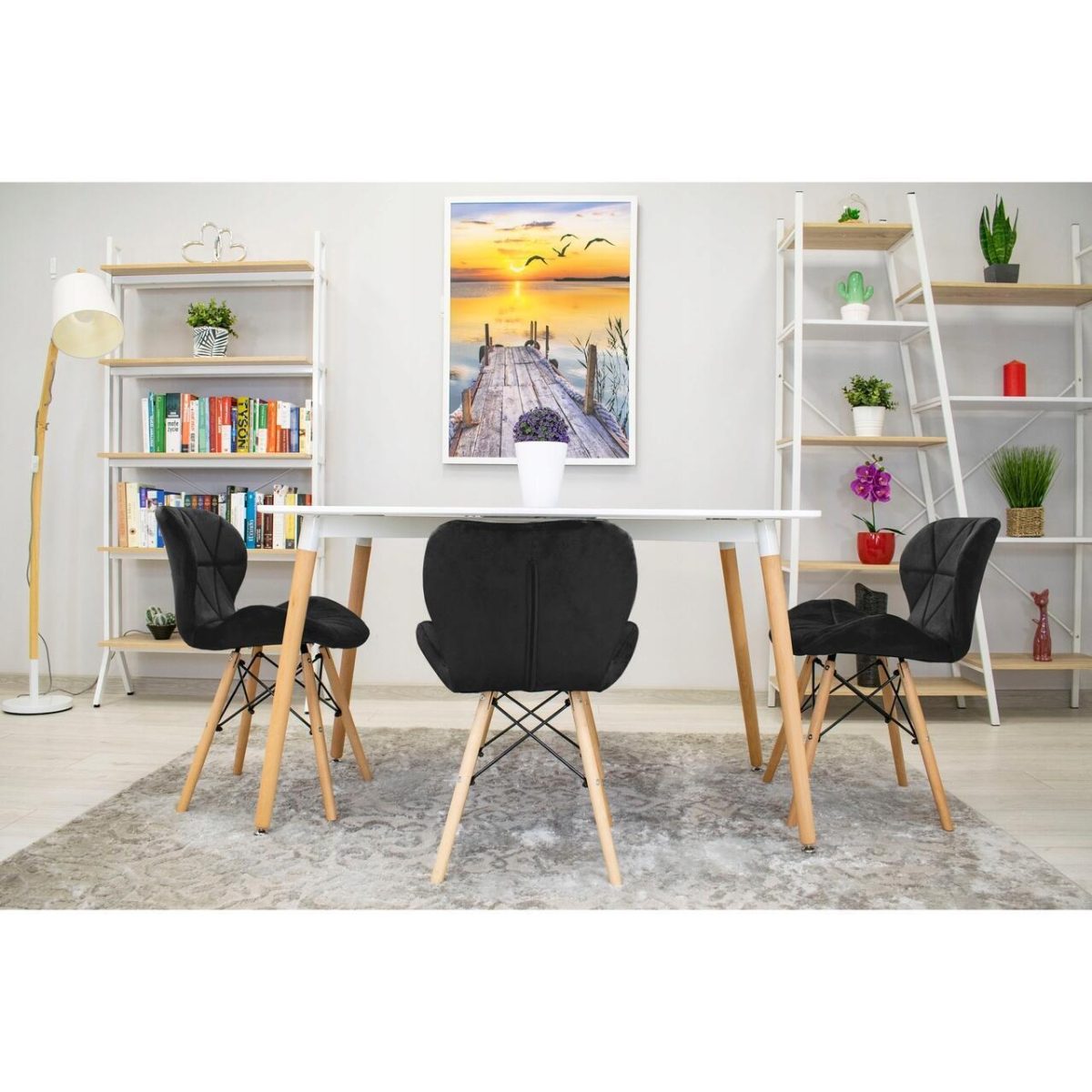 Set 4 Scaune Stil Scandinav, Artool, Lago, Catifea, Lemn, Negru, 48X43X74 Cm