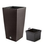 Set 2 ghivece de flori, Rato, imitatie ratan, inalte, 22.5×22.5×42 cm, maro, Prosperplast