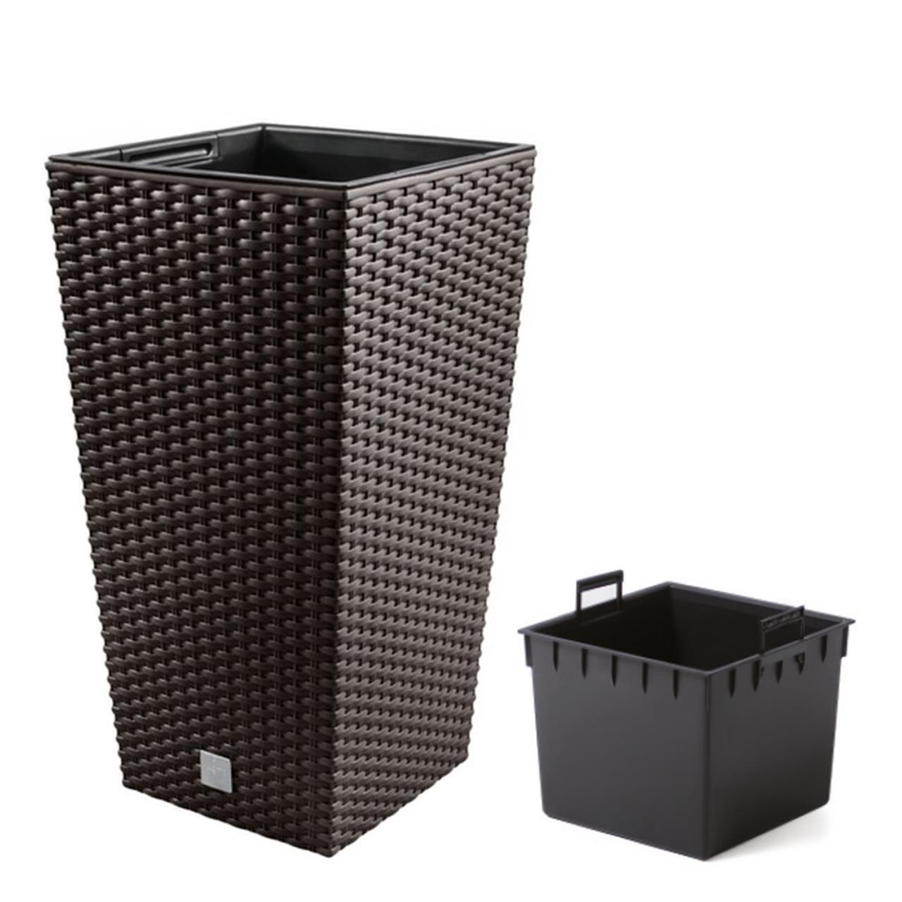 Set-ghivece-2_square_v2 Set 2 ghivece de flori, Rato, imitatie ratan, inalte, 22.5×22.5×42 cm, maro, Prosperplast