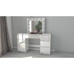 Set masa de toaleta/machiaj Vanessa + scaun Mark, sertare alb lucios, cu oglinda si LED-uri, Vanessa, 130x43x143 cm - imagine 14