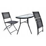 Set mobilier gradina/terasa/balcon, cadru metalic, negru, 1 masa sticla, 2 scaune pliabile