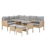 Set mobilier gradina/terasa, bej si gri, ratan sintetic, 1 masa, 2 canapele, 2 tabureti, Berno