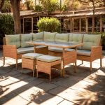 Set mobilier gradina/terasa, bej si gri, ratan sintetic, 1 masa, 2 canapele, 2 tabureti, Berno - imagine 3