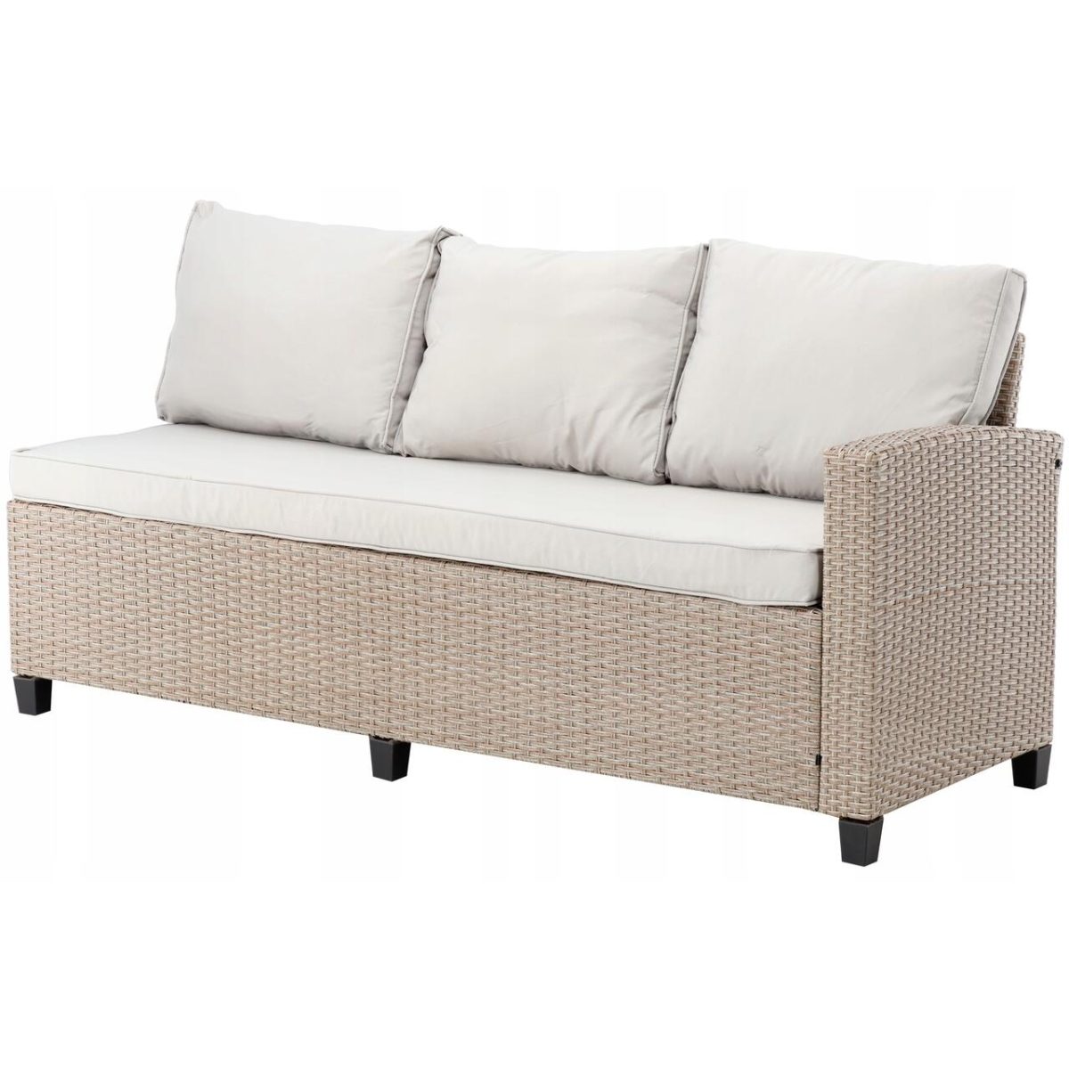 Set Mobilier Gradina/Terasa, Maro Deschis Si Bej, Ratan Sintetic, 1 Masa, 2 Canapele, 2 Tabureti, Cesme