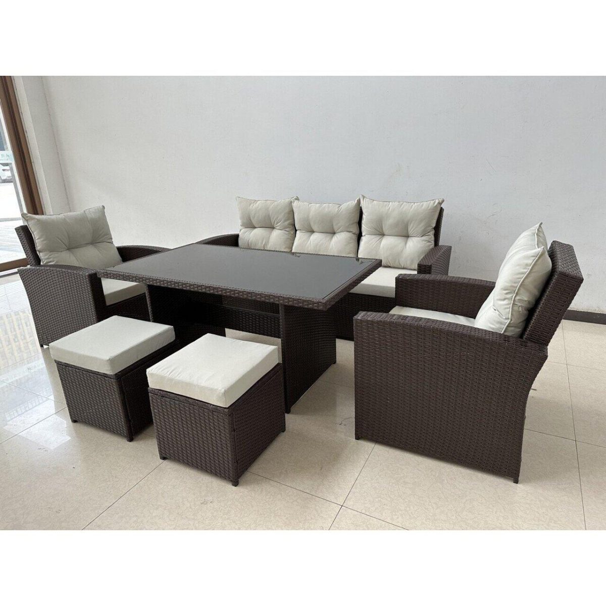 Set Mobilier Gradina/Terasa, Maro Si Bej, Ratan Sintetic, 1 Masa, 2 Scaune, 2 Tabureti, 1 Canapea, Dolores - Imagine 5