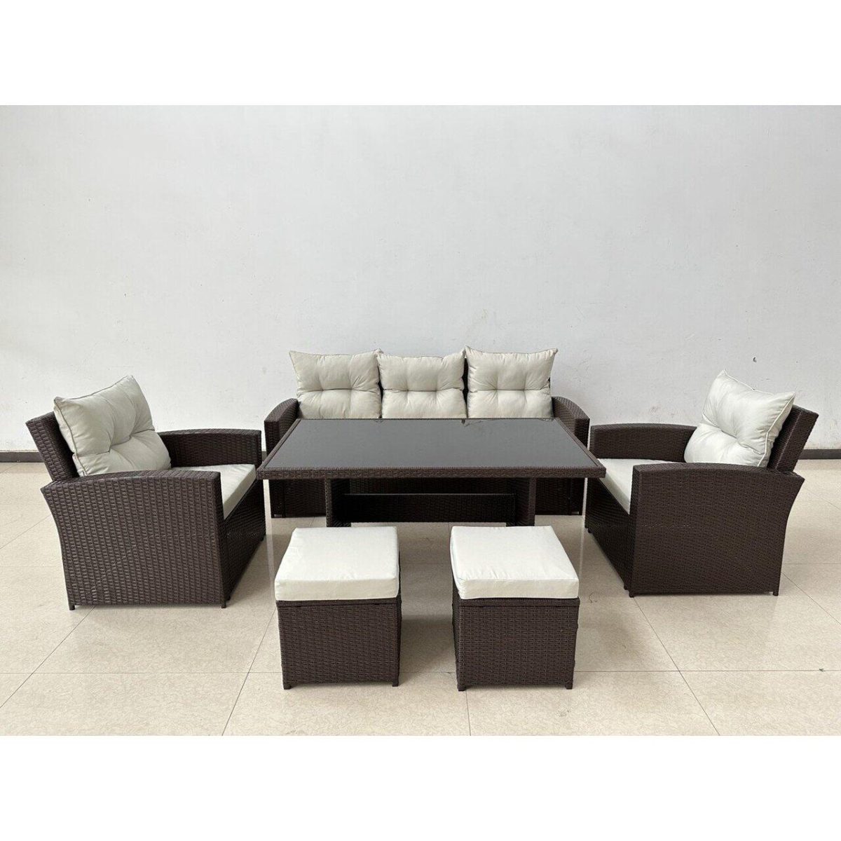 Set Mobilier Gradina/Terasa, Maro Si Bej, Ratan Sintetic, 1 Masa, 2 Scaune, 2 Tabureti, 1 Canapea, Dolores - Imagine 4
