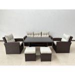 Set mobilier gradina/terasa, maro si bej, ratan sintetic, 1 masa, 2 scaune, 2 tabureti, 1 canapea, Dolores - imagine 4