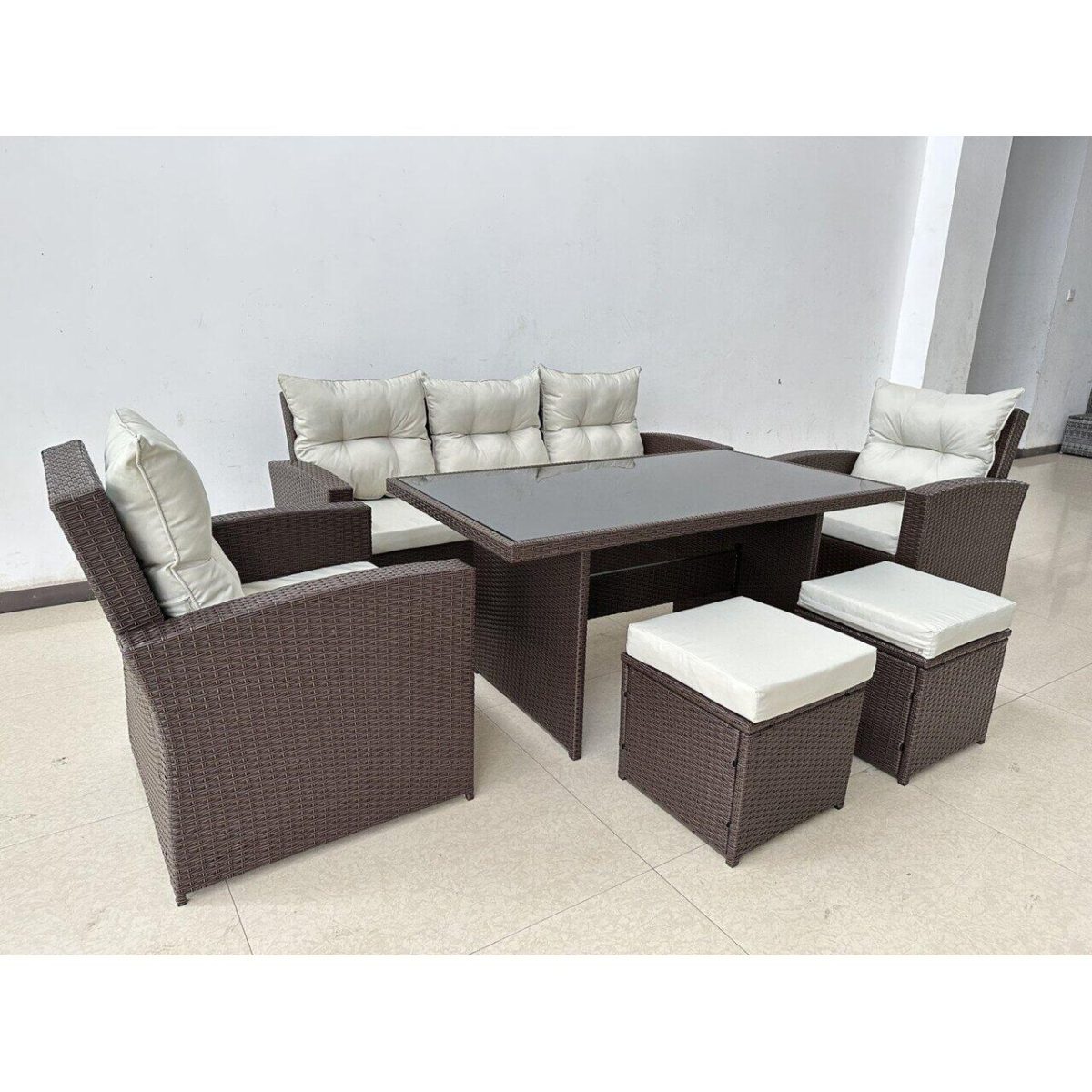 Set Mobilier Gradina/Terasa, Maro Si Bej, Ratan Sintetic, 1 Masa, 2 Scaune, 2 Tabureti, 1 Canapea, Dolores - Imagine 3