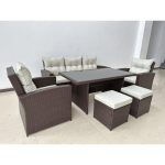 Set mobilier gradina/terasa, maro si bej, ratan sintetic, 1 masa, 2 scaune, 2 tabureti, 1 canapea, Dolores - imagine 3