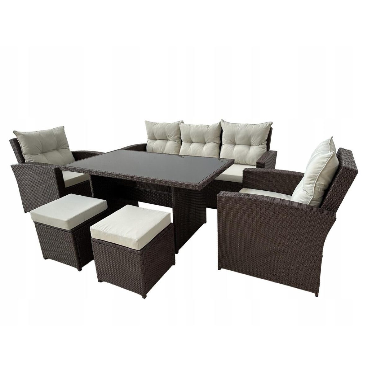 Set Mobilier Gradina/Terasa, Maro Si Bej, Ratan Sintetic, 1 Masa, 2 Scaune, 2 Tabureti, 1 Canapea, Dolores - Imagine 7