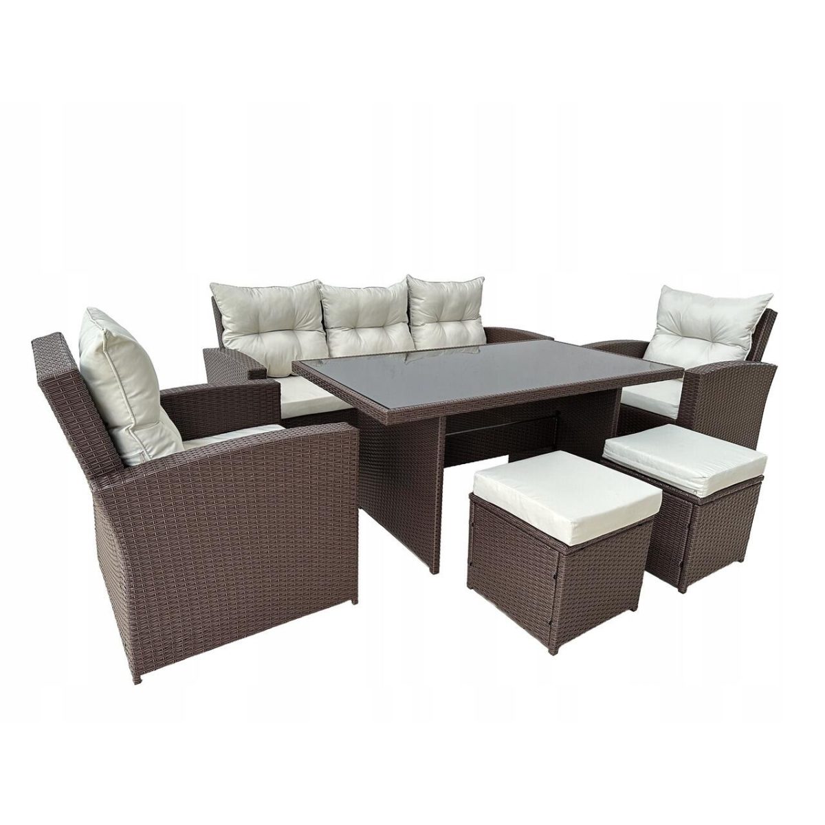 Set Mobilier Gradina/Terasa, Maro Si Bej, Ratan Sintetic, 1 Masa, 2 Scaune, 2 Tabureti, 1 Canapea, Dolores - Imagine 8