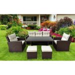 Set mobilier gradina/terasa, maro si bej, ratan sintetic, 1 masa, 2 scaune, 2 tabureti, 1 canapea, Dolores - imagine 6