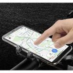 Suport de telefon pentru bicicleta, aluminiu, cu cauciuc, negru, 8×4.5×8 cm, Trizand