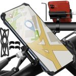 Suport de telefon pentru bicicleta, aluminiu, cu cauciuc, negru, 8×4.5×8 cm, Trizand