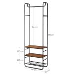 Suport pentru haine, cuier, Artool, cu 3 rafturi incaltaminte, pal, metal, negru si maro rustic, 58x28x181 cm