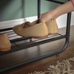 Suport pentru haine, cuier, Artool, cu 3 rafturi incaltaminte, pal, metal, negru si maro rustic, 58x28x181 cm - imagine 8