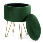 Taburet, rotund, cu spatiu depozitare, catifea, verde, max 90 kg, 35x35x45 cm, Lilli