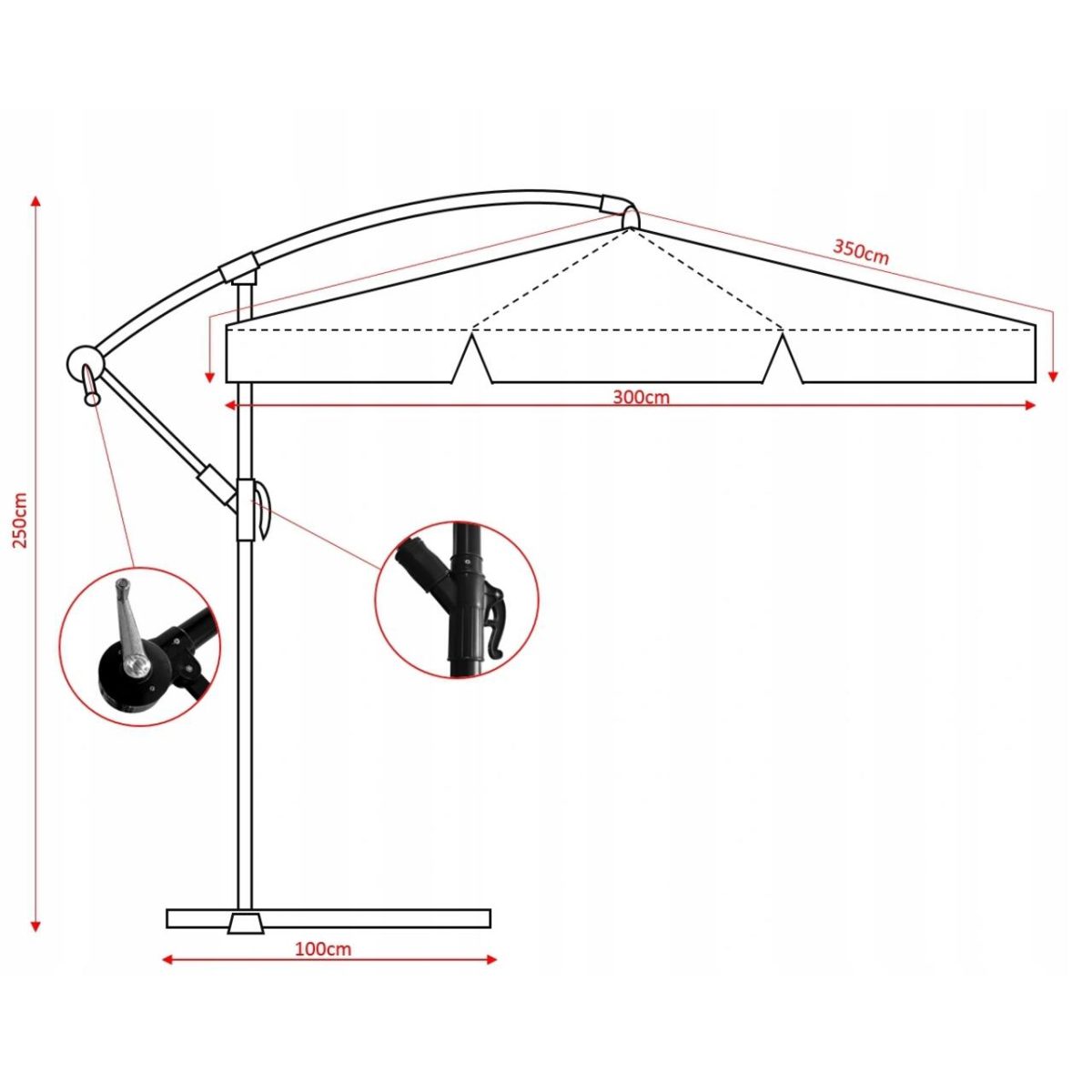 Umbrela Gradina/Terasa Cu Led, Chomik, Articulatie Tip Banana, Gri, 300 Cm