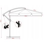 Umbrela gradina/terasa cu LED, Chomik, articulatie tip banana, gri, 300 cm