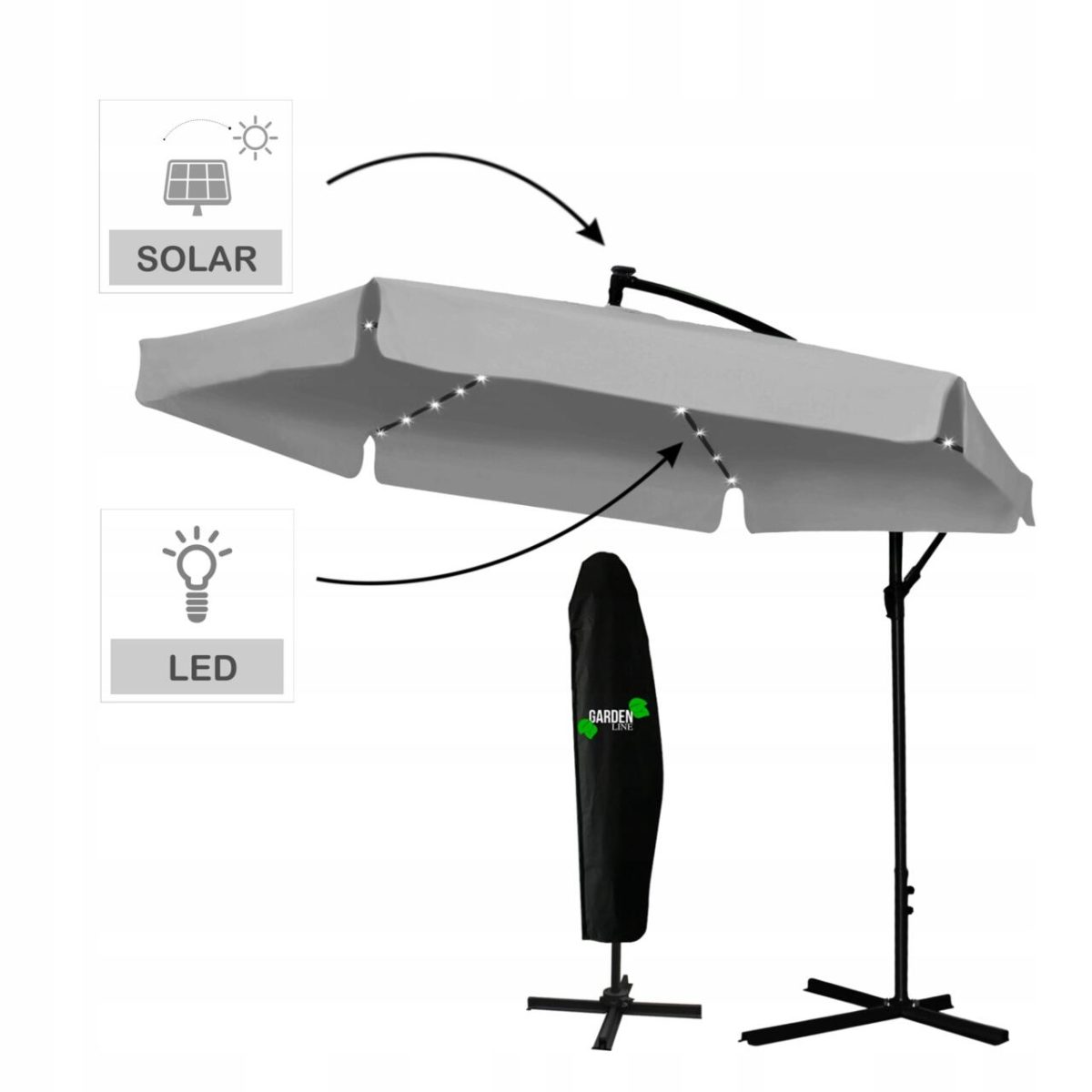 Umbrela Gradina/Terasa Cu Led, Chomik, Articulatie Tip Banana, Gri, 300 Cm - Imagine 5