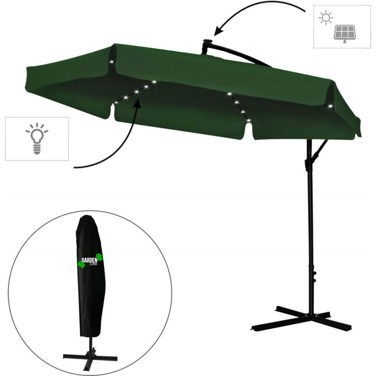 Umbrela Gradina/Terasa Cu Led, Chomik, Articulatie Tip Banana, Verde, 300 Cm