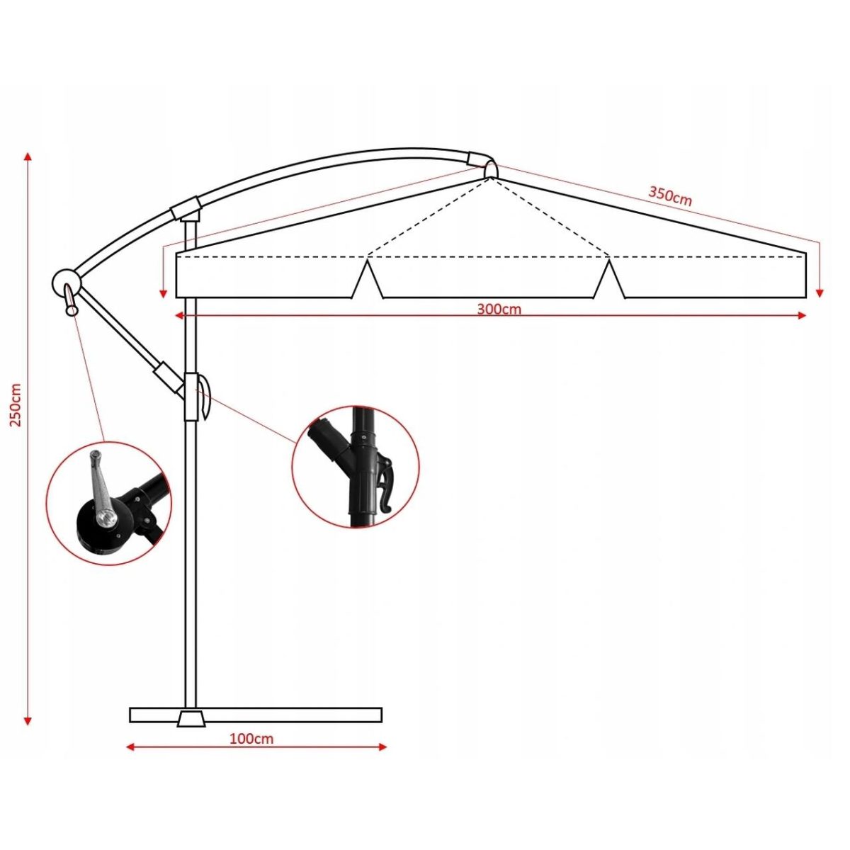 Umbrela Gradina/Terasa Cu Led, Chomik, Articulatie Tip Banana, Verde, 300 Cm